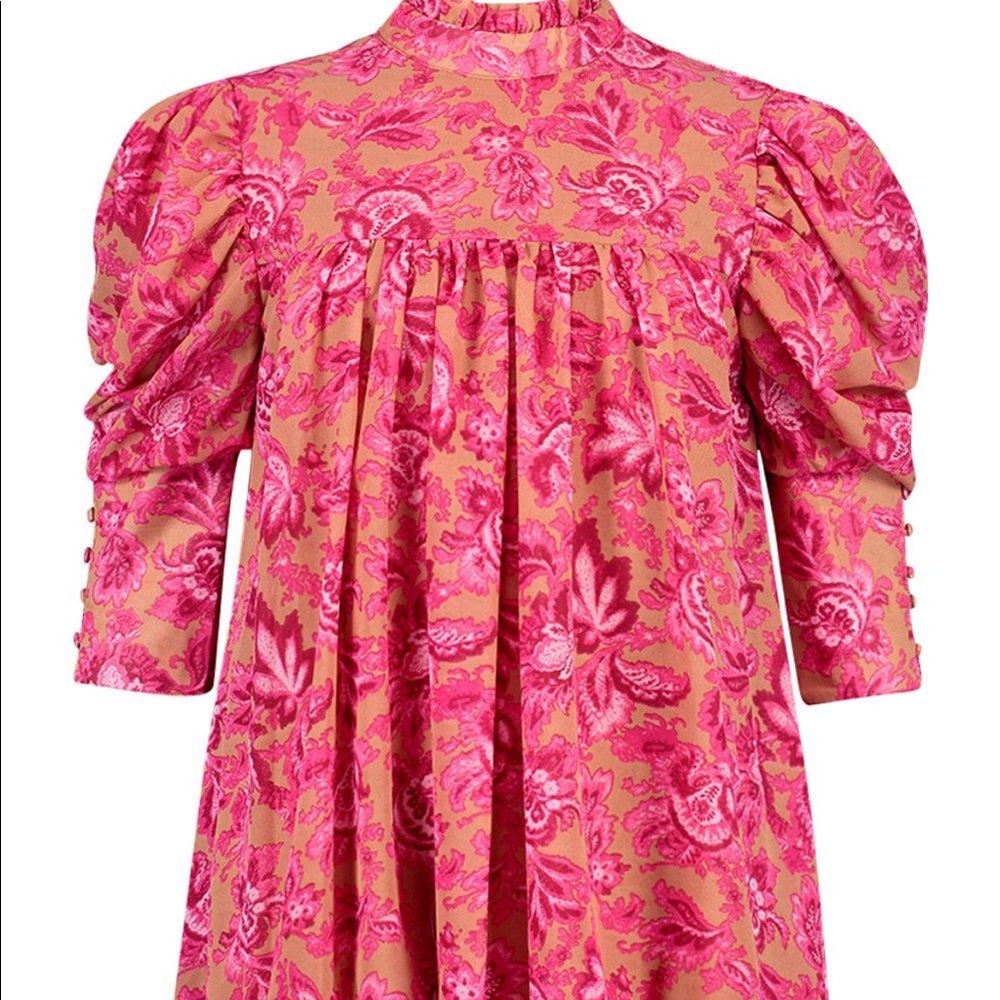 boohoo | PRINTED PUFF SLEEVE RUFFLE NECK SMOCK DRESS 14 new - Picture 3 of 6